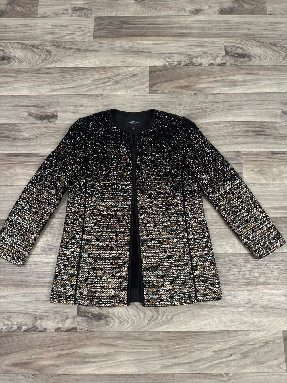 Lafayette 148 New York Pria Wool-Blend Open Front Tweed Jacket Size 6